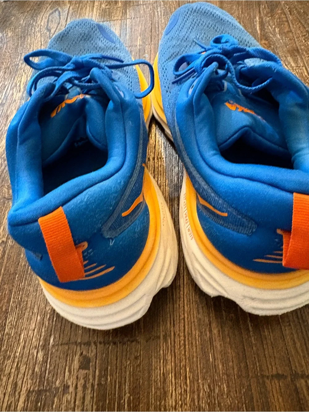 Hoka Bondi 8 Running Shoes Women 10.5 Wide Blue Orange Wide Width Sneakers
